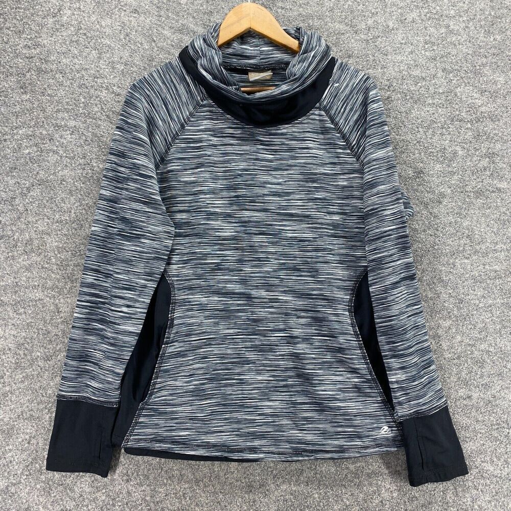 Energy Zone Sweater Pullover Women L Large Black Striped Turtleneck Knit Casual